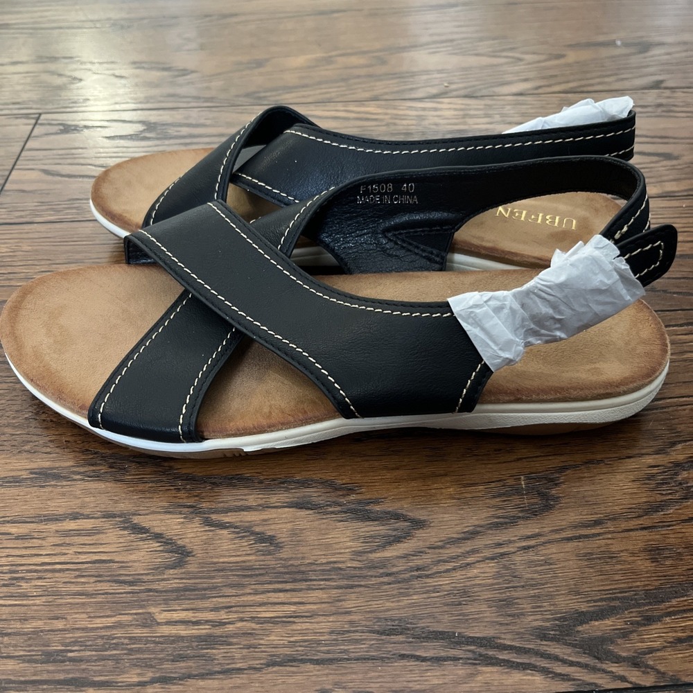 UBFEN Womens Flat Sandals Arch Support Slingback Black Size 40 / 9 - Picture 6 of 8